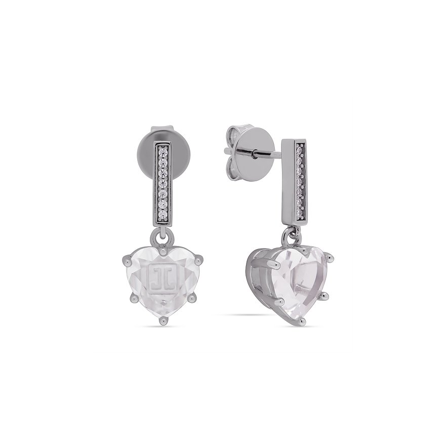 JETTE Ohrstecker: recyceltes 925er Silber, rechteckige Zirkoniasteine, herzförmiger Farbedelstein.