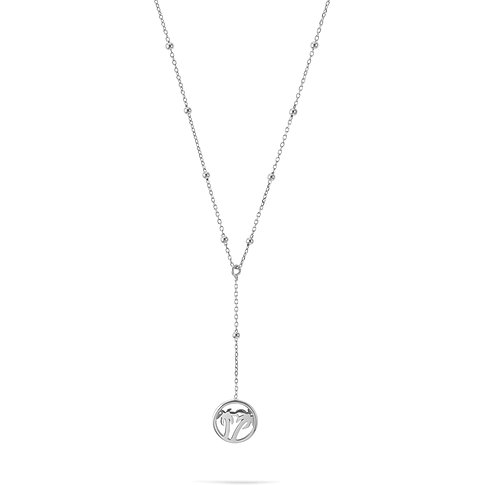 FAVS 925er Silber Halskette mit integrierten Kügelchen und rundem Palmen-Anhänger.