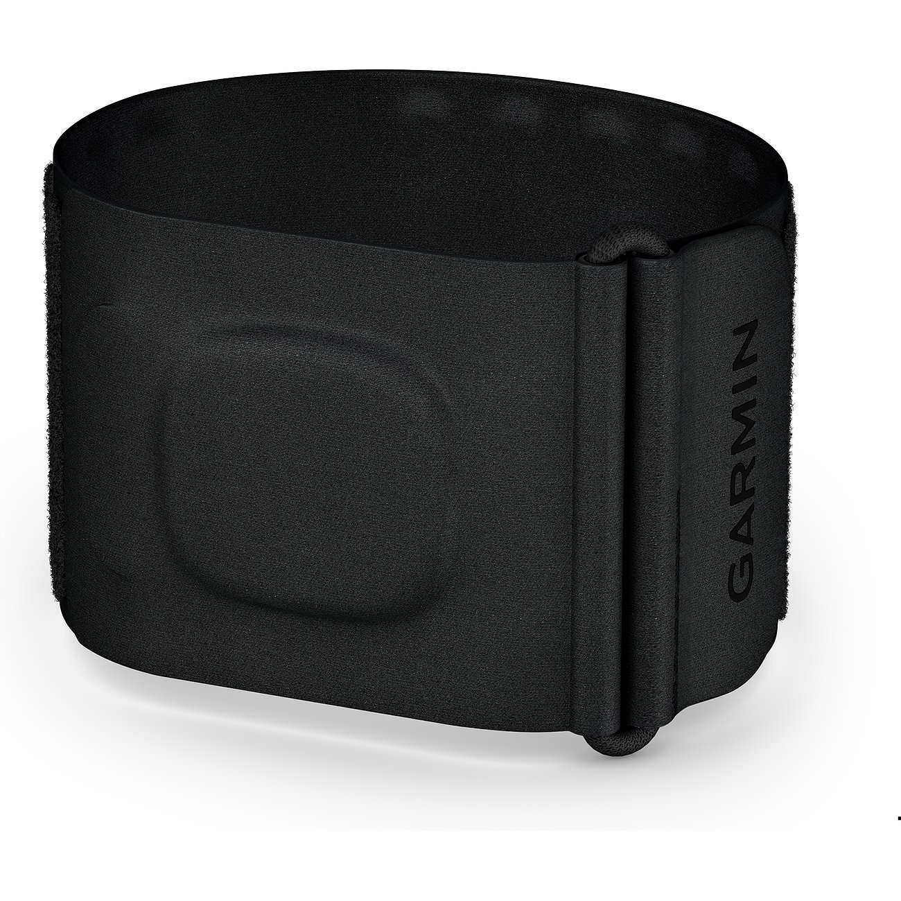 Ein schwarzer Garmin Activitytracker aus Kunststoff, der die Marke Garmin an der Seite zeigt.
