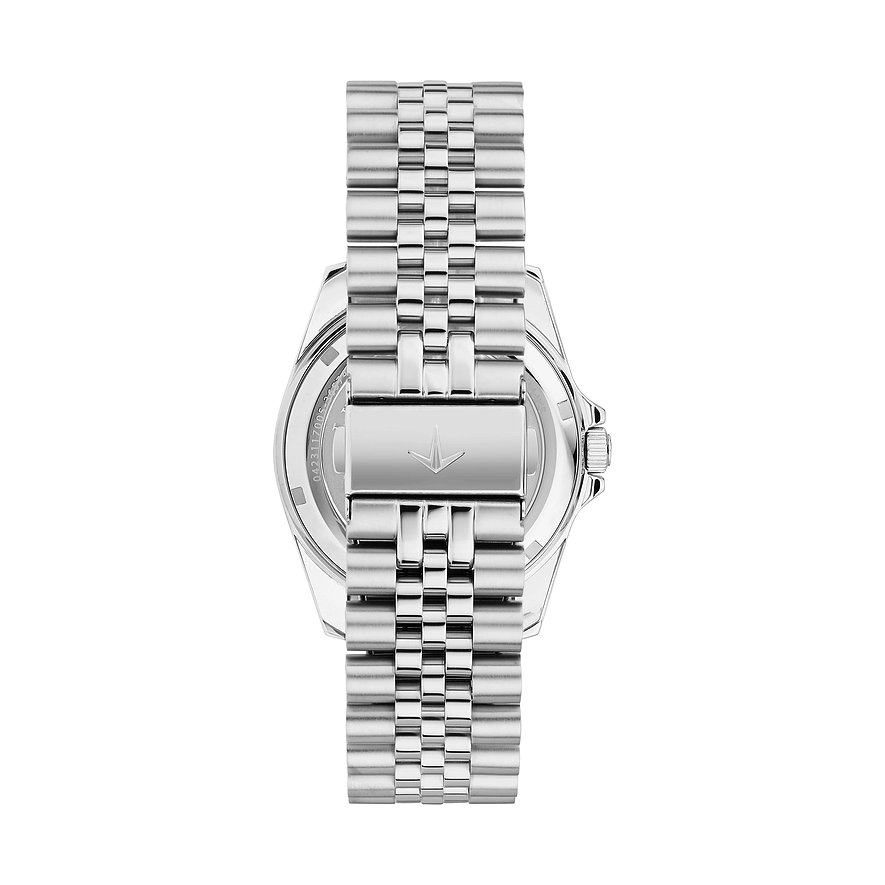 R rückansicht der Lucien Rochat Quarzuhr aus Edelstahl mit luxuriösem Gliederarmband.