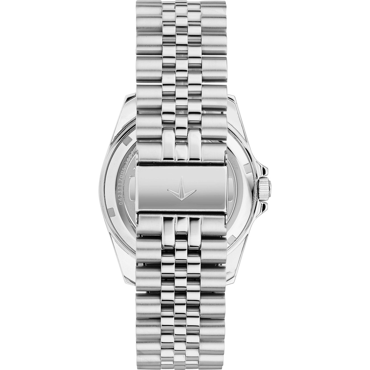 R rückansicht der Lucien Rochat Quarzuhr aus Edelstahl mit luxuriösem Gliederarmband.