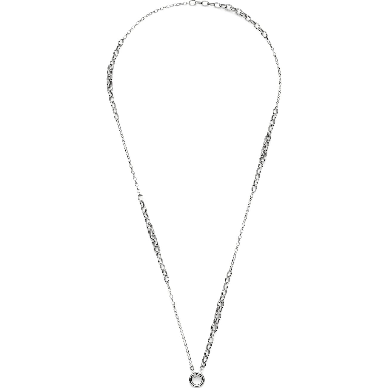 Collier Leonardo en acier inoxydable avec chaîne fine et détail d'anneau brillant centré.