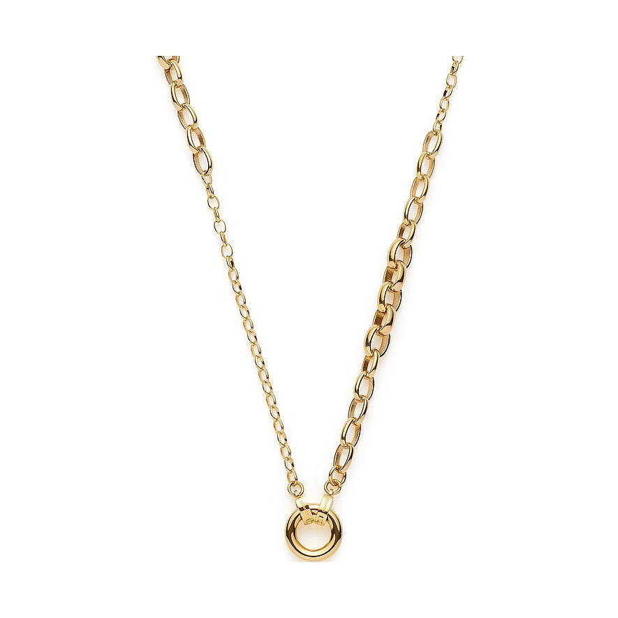 Collier Leonardo en acier inoxydable doré. Une moitié de la chaîne a des maillons plus fins, l'autre plus épais.