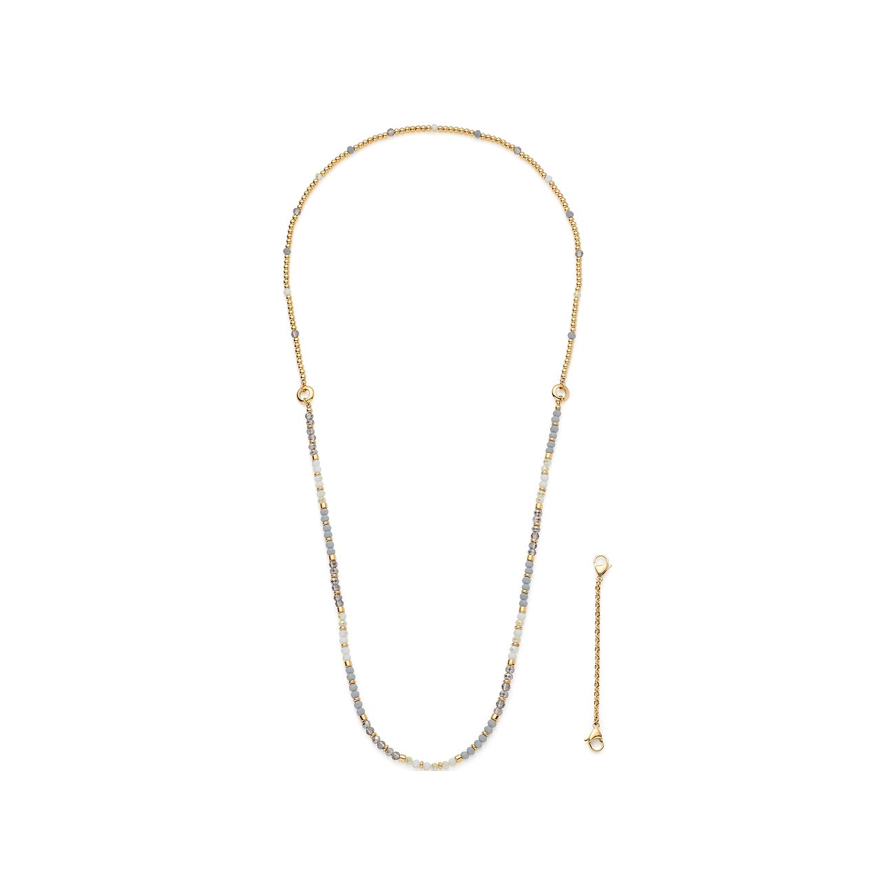 Bracciale Leonardo in acciaio inossidabile placcato oro giallo con fini pietre di vetro grigie e bianche, ed estensione.