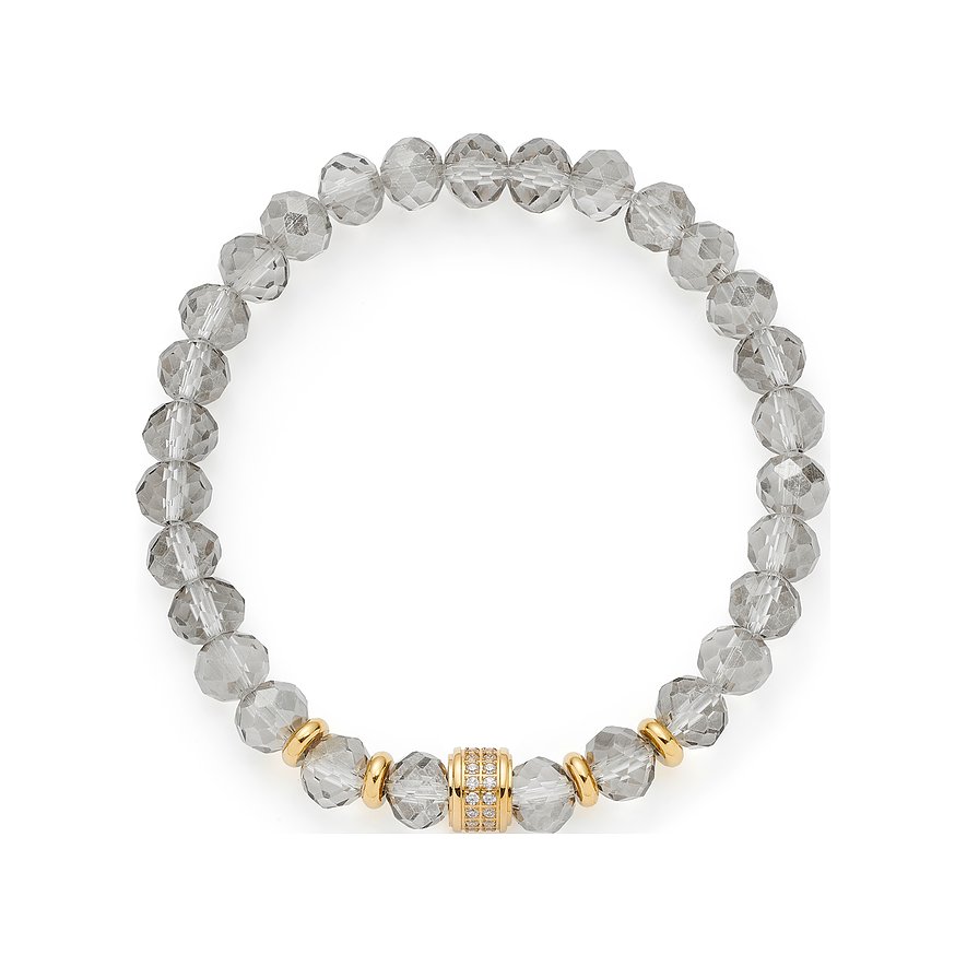 Leonardo armband i rostfritt stål med guldfärgade element och facetterade grå glasstenar