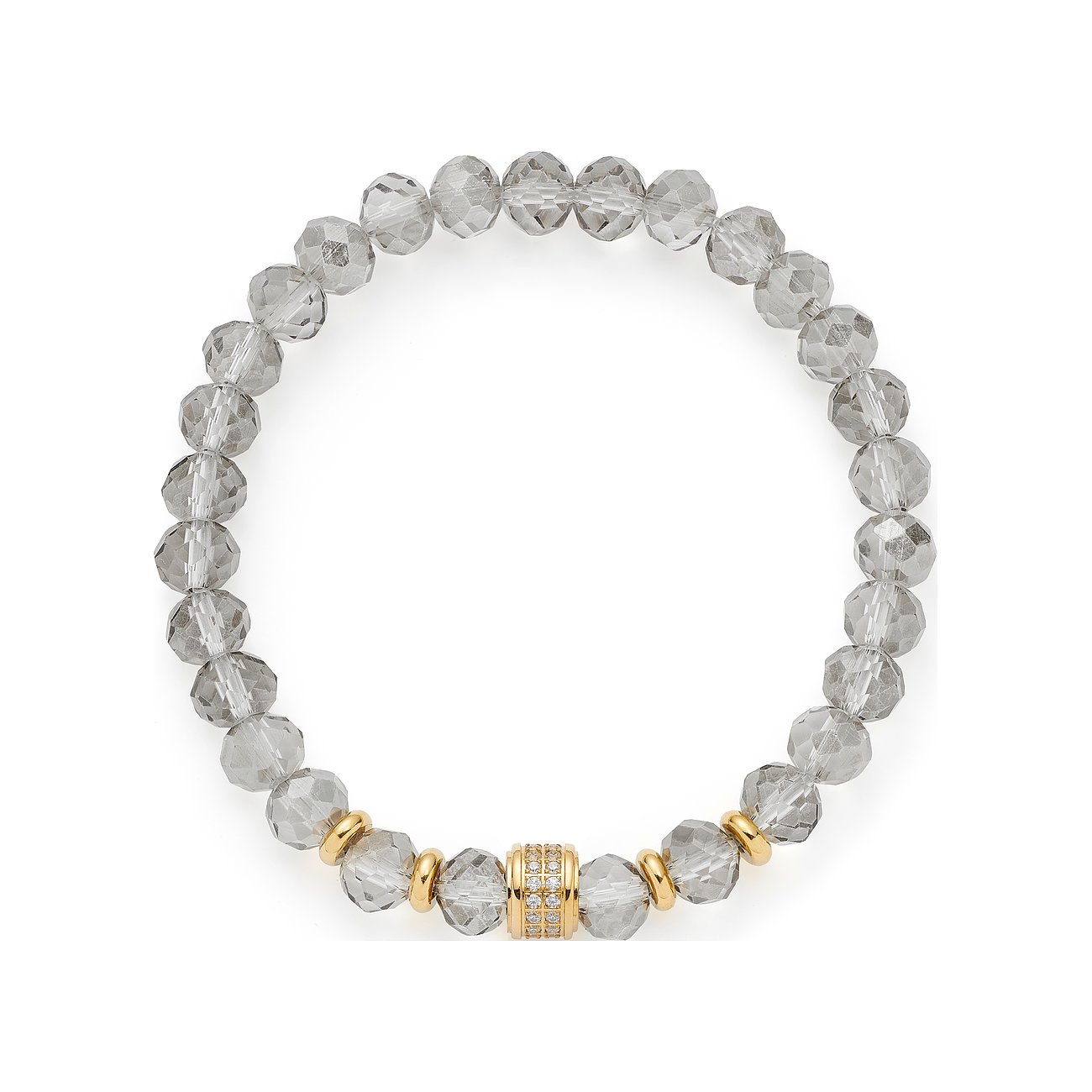 Leonardo armband i rostfritt stål med guldfärgade element och facetterade grå glasstenar