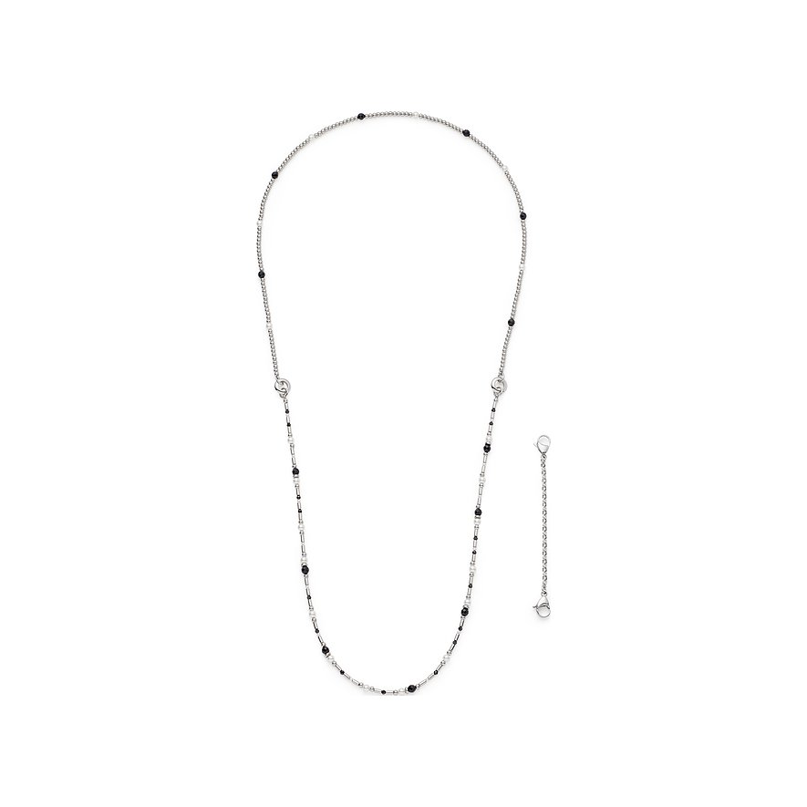 Leonardo Armschmuck aus Edelstahl mit Kette und Verlängerungselement, verziert mit schwarzen Glassteinen.