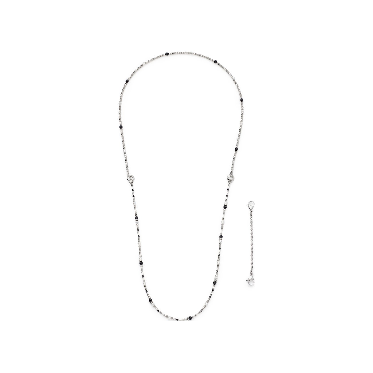 Leonardo Armschmuck aus Edelstahl mit Kette und Verlängerungselement, verziert mit schwarzen Glassteinen.