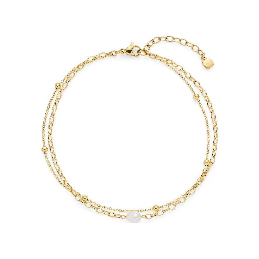 Leonardo mehrreihiges Armband aus goldenem Edelstahl mit Kügelchen und einem ovalen Glasstein.