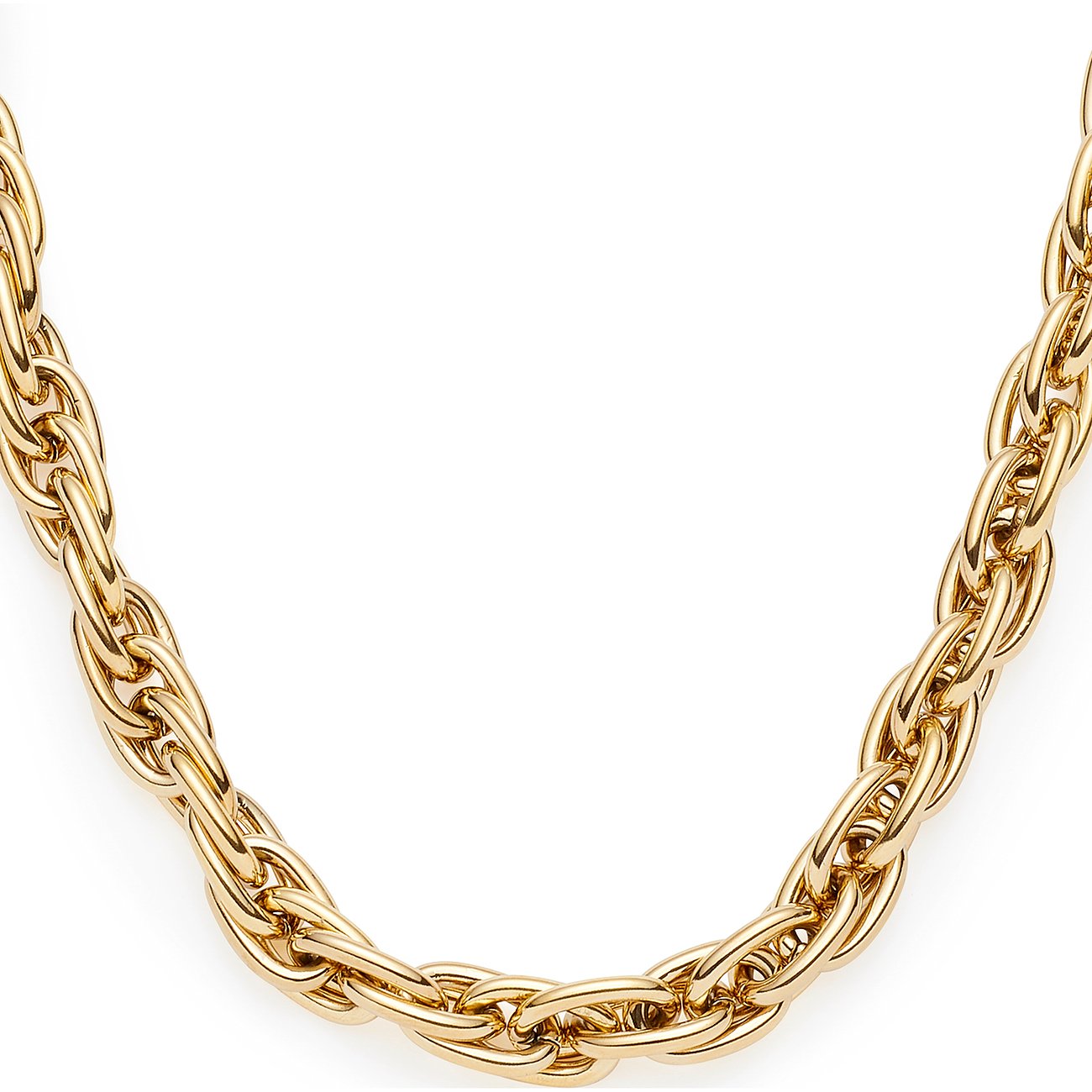 Collana Leonardo in acciaio inossidabile color oro, fittamente intrecciata a formare un'elegante catena a corda.