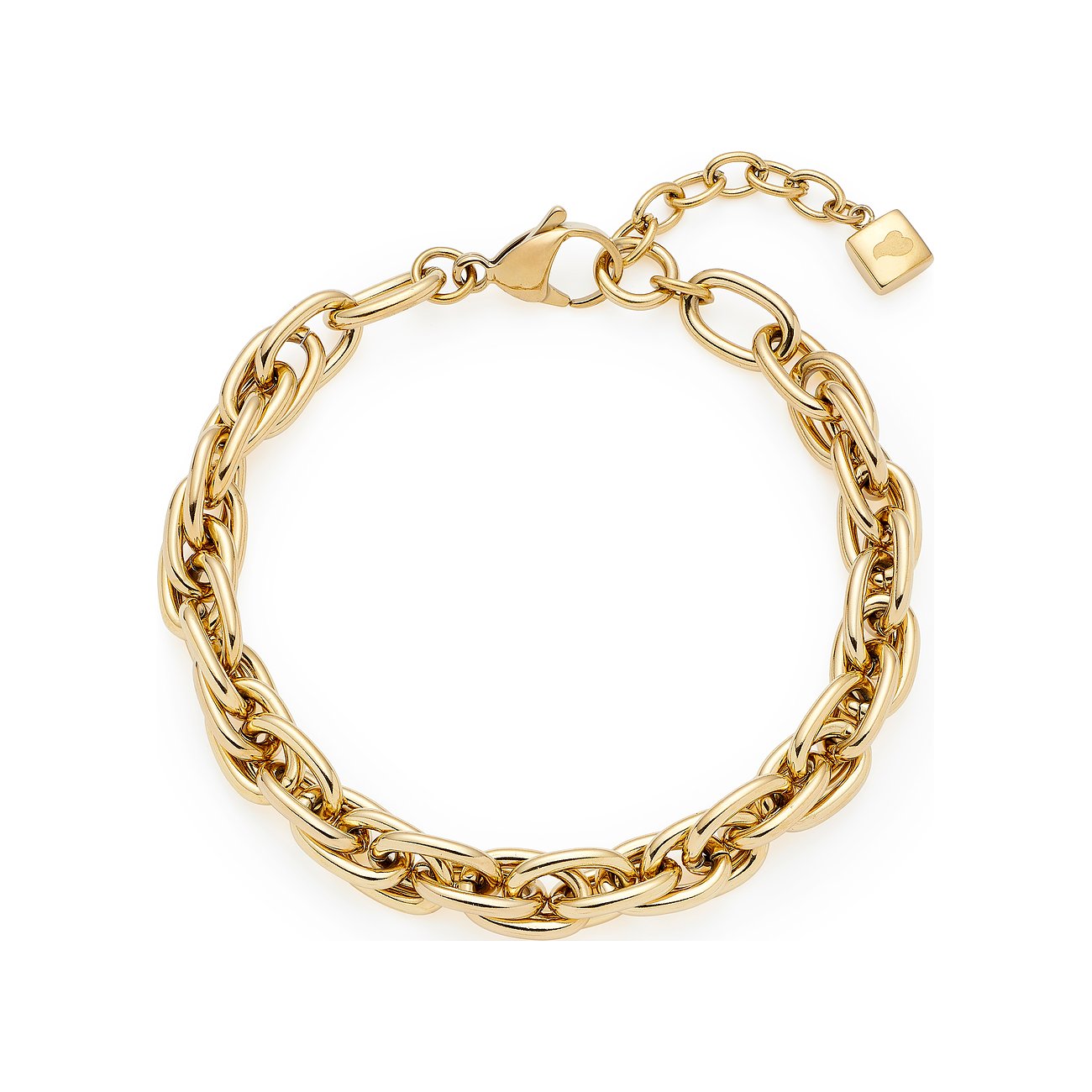 Leonardo RVS armband in goudlook met gedraaide schakeldetails en een kleine harthanger.