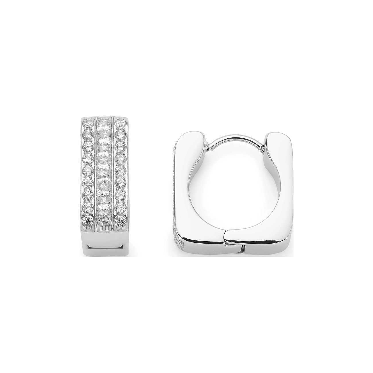 Orecchini a cerchio Leonardo in acciaio inossidabile con tre file di pietre colorate in zirconia scintillanti.