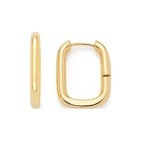 Två rektangulära Leonardo-örhängen i glänsande guldfärgat rostfritt stål, ett sidledes, det andra framifrån med lås.