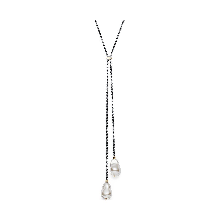 Collana a Y Leonardo in acciaio inossidabile scuro con due perle a goccia.