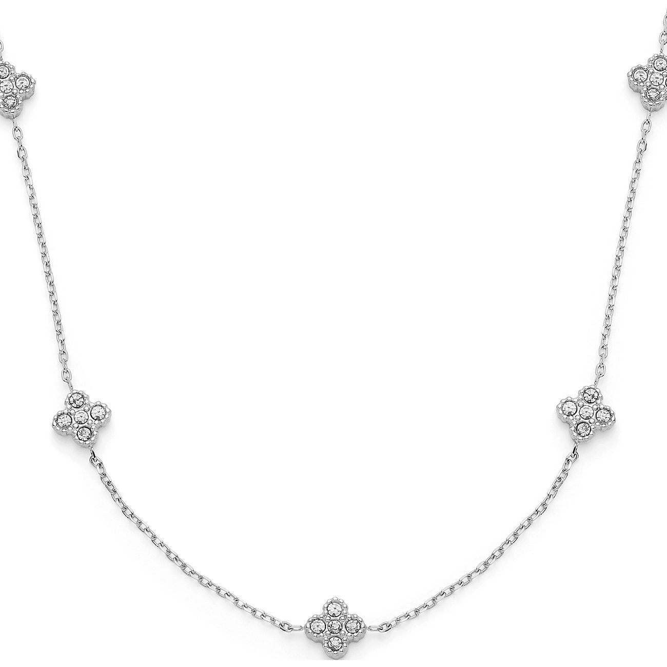 Leonardo RVS ketting met kleine vierbladige klavers, bezet met sprankelende zirkonia.