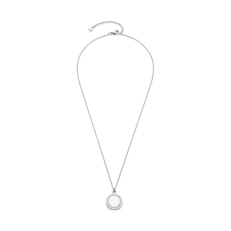 Leonardo halsband i rostfritt stål med ett runt hänge, prytt med färgade zirkoniastenar.