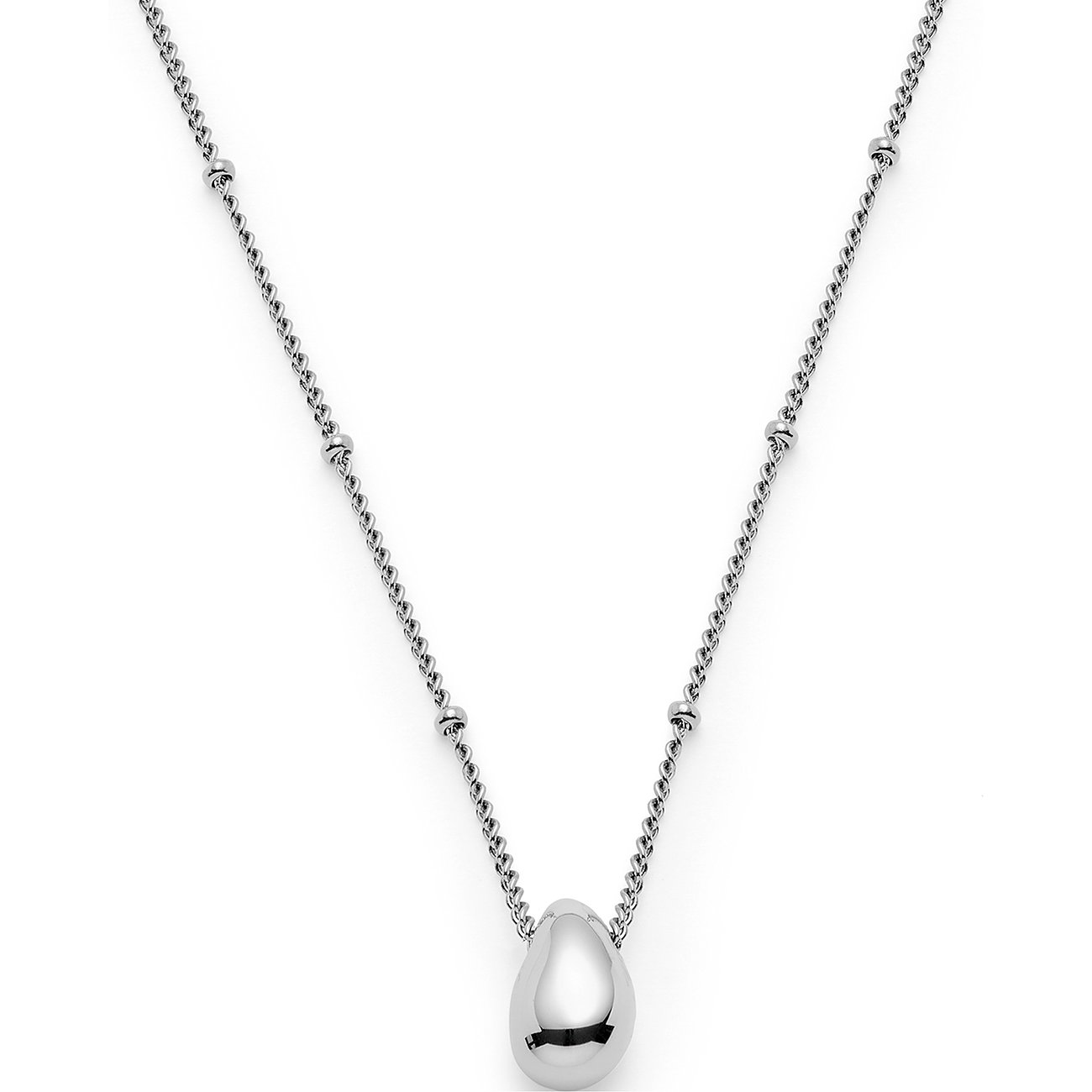 Leonardo Edelstahl-Halskette mit glänzendem, tropfenförmigem Anhänger und kleinen, runden Edelstahlperlen am Kettchen.