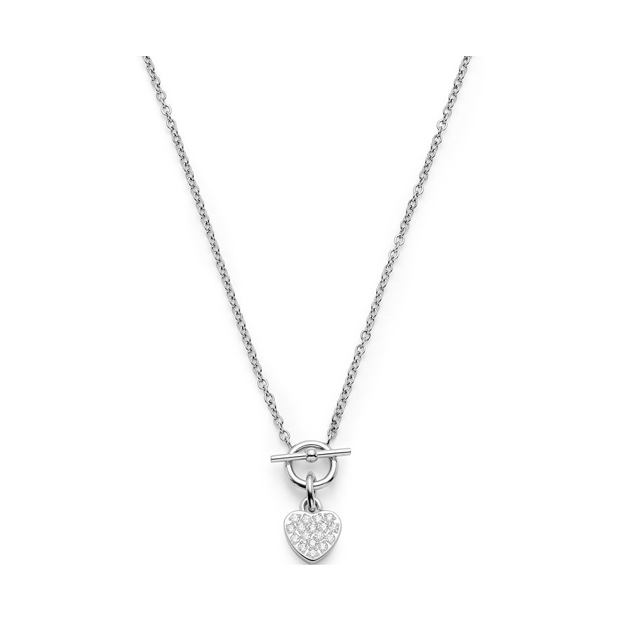 Leonardo Herz-Halskette aus Edelstahl mit Zirkonia-Pavé und Knebelverschluss, auf Weiß freigestellt.