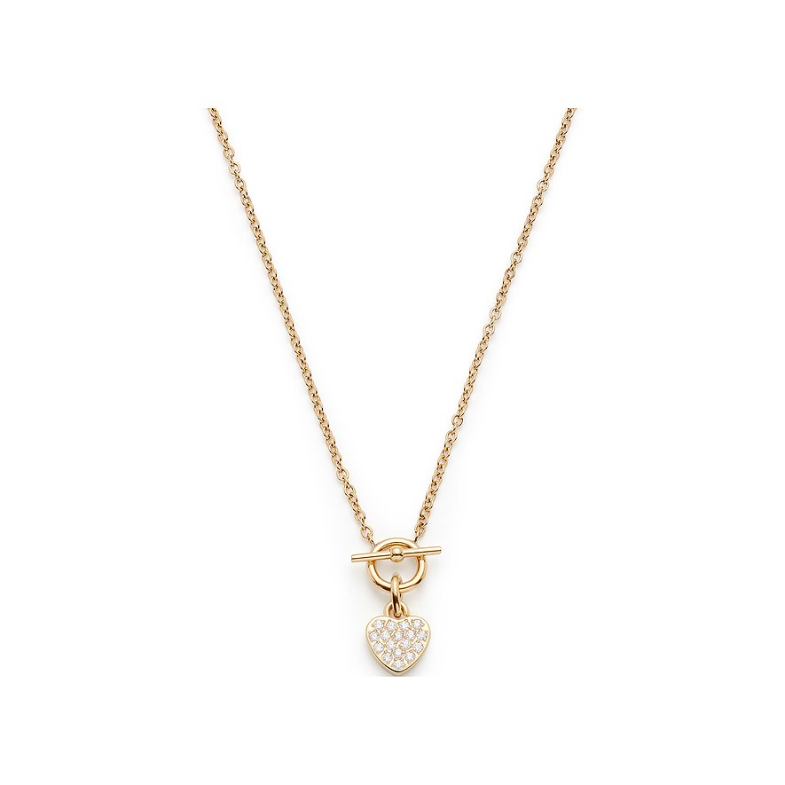 Leonardo Herz-Halskette aus rosegoldfarbenem Edelstahl mit Herz-Anhänger, besetzt mit funkelnden Zirkonia-Farbsteinen.
