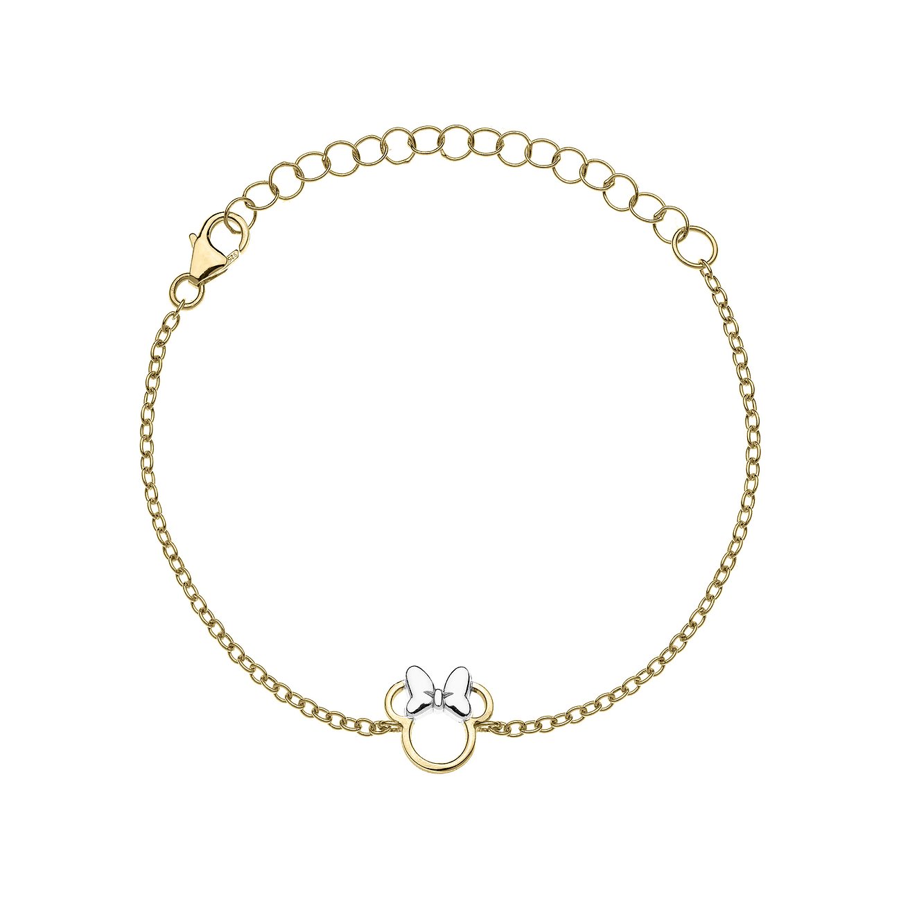 Disney-armband i guldfärgat 925 sterlingsilver, med ett Musse Pigg-berlock och vit rosett.