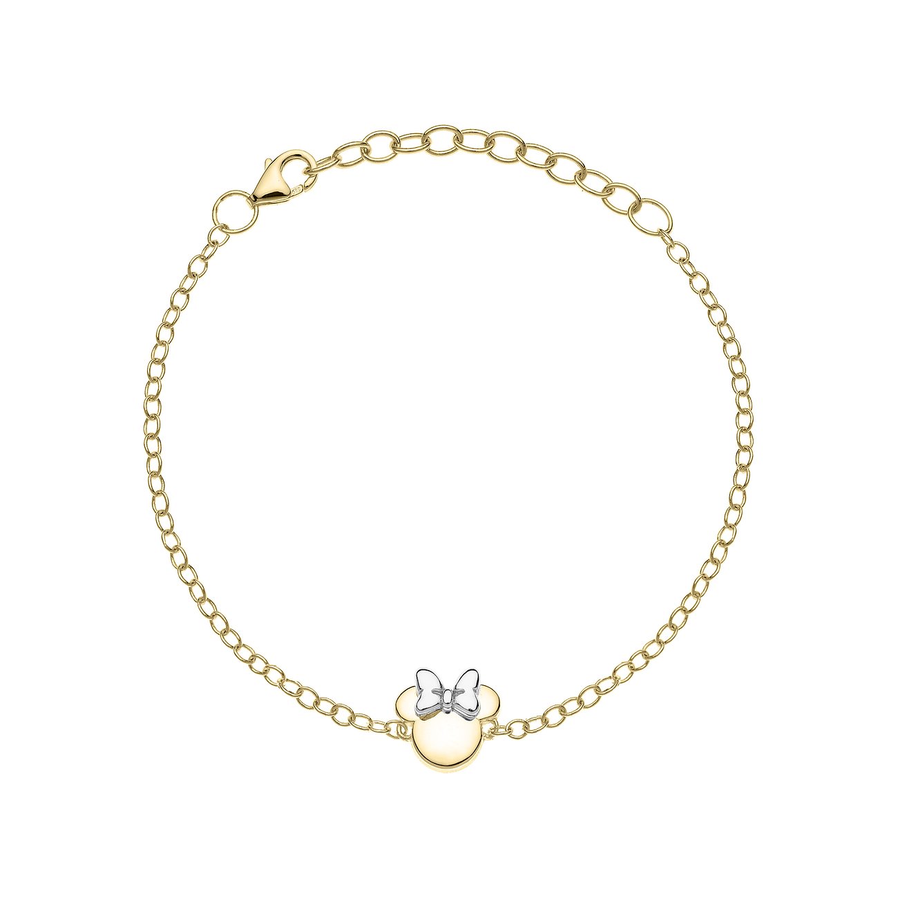 Disney 925 sterlingsilverarmband med guldfärgad Musse Pigg-silhuett, som bär en silverfärgad rosett.