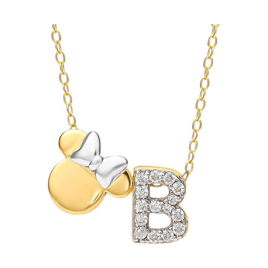 Disney silverhalsband med Mimmi Pigg och bokstaven B hänge, prydd med klara ädelstenar.