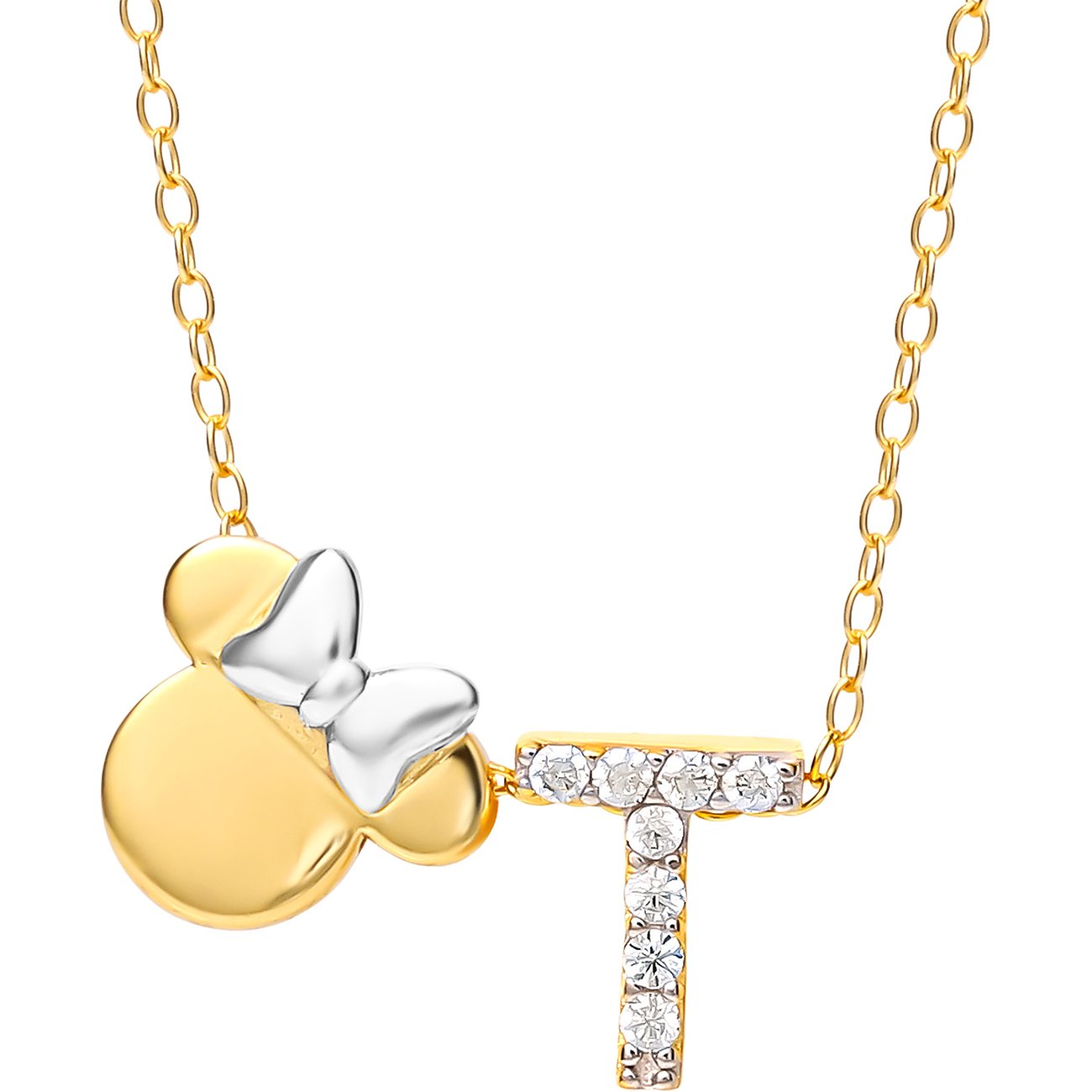 Disney silverhalsband: En fin, guldfärgad kedja med ett guldfärgat Musse Pigg-huvud och rosett.