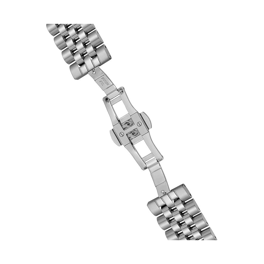 Nahaufnahme des Ingersoll Edelstahlarmbandes f ür Damenuhren mit einer Schmetterlingsschlie ße.
