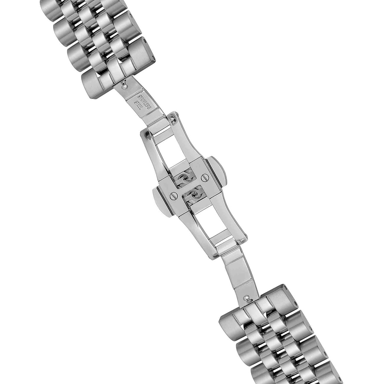 Nahaufnahme des Ingersoll Edelstahlarmbandes f ür Damenuhren mit einer Schmetterlingsschlie ße.