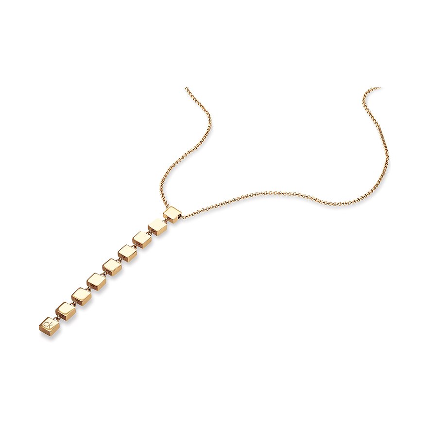 Calvin Klein collier van goudkleurig roestvrij staal met slangketting en negen vierkante hangers.