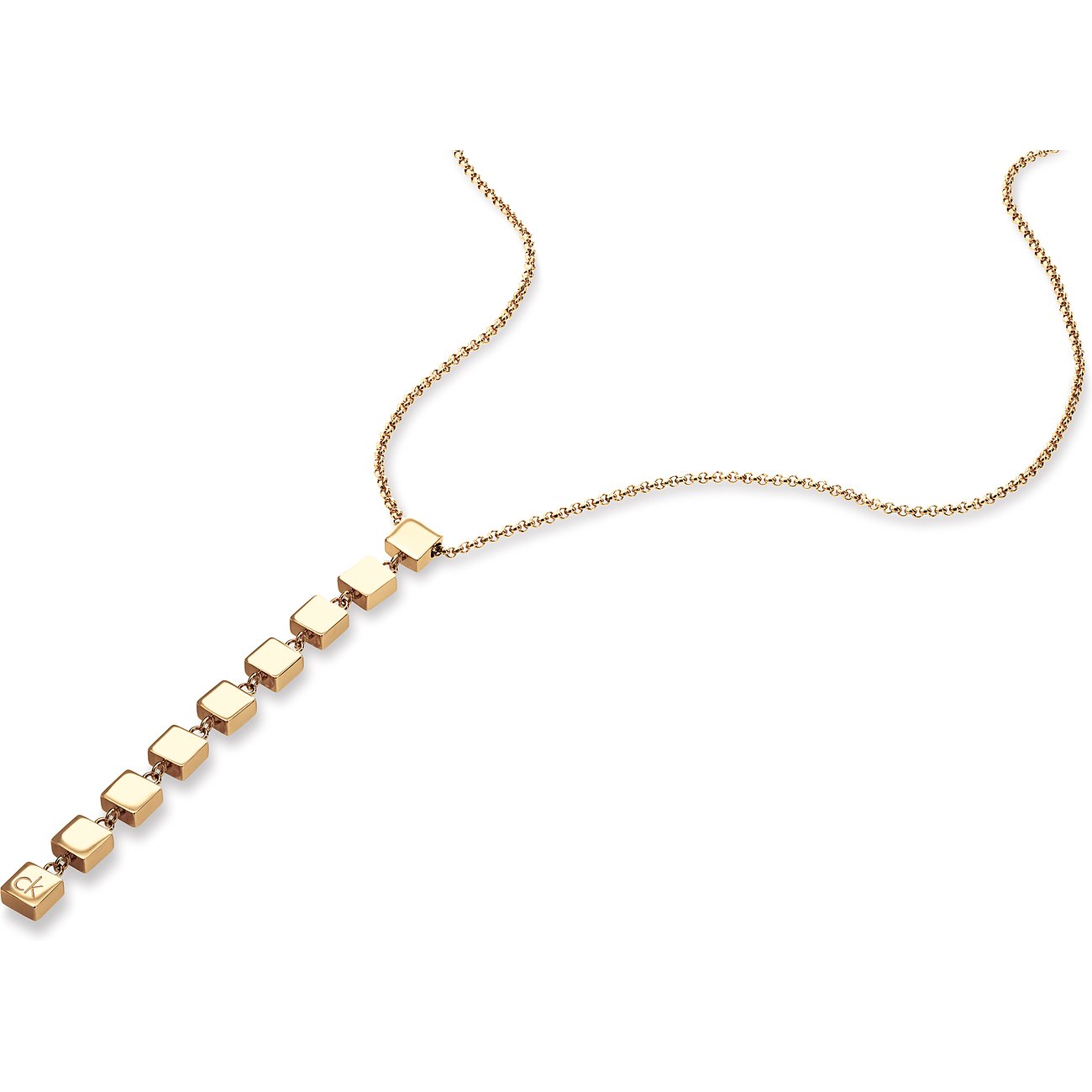 Calvin Klein collier van goudkleurig roestvrij staal met slangketting en negen vierkante hangers.