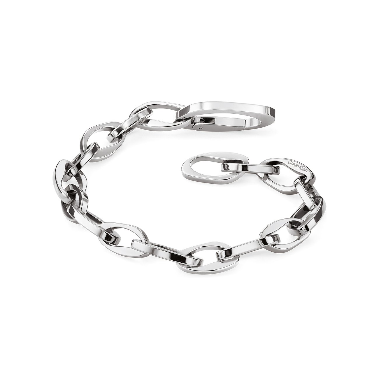 Calvin Klein Calvin Klein Armschmuck aus Edelstahl, bestehend aus glänzenden silberfarbenen Gliedern.