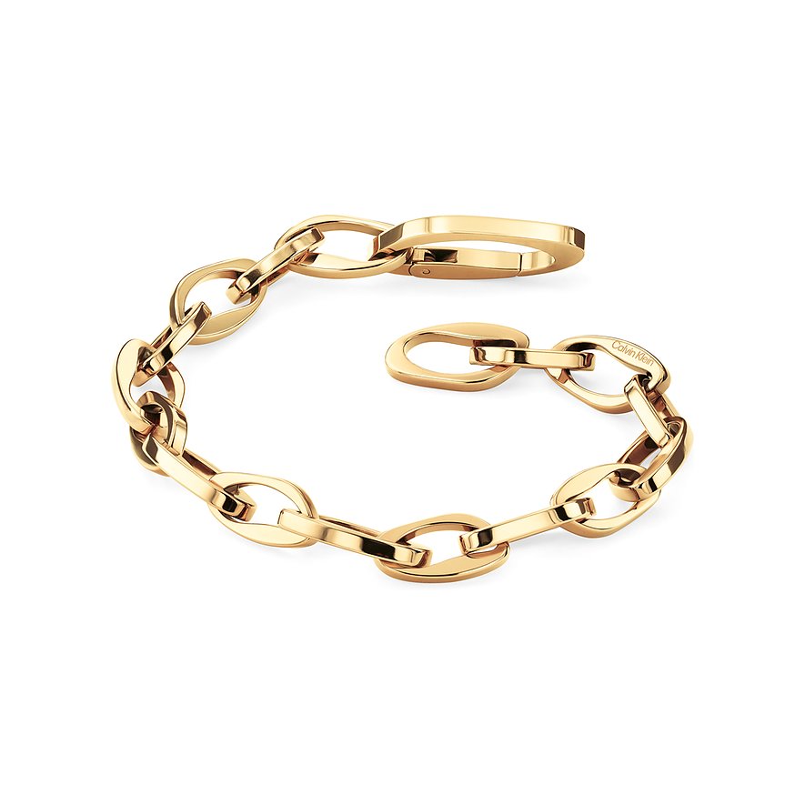 Calvin Klein goldfarbener Armschmuck aus Edelstahl, ein grobes, unregelmäßiges Kettengliederarmband.