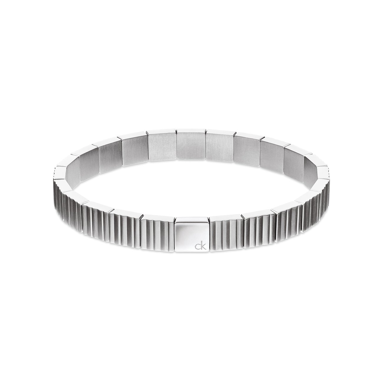 Calvin Klein Damen Armschmuck aus Edelstahl, ein Armband bestehend aus glatten und geriffelten Gliedern.