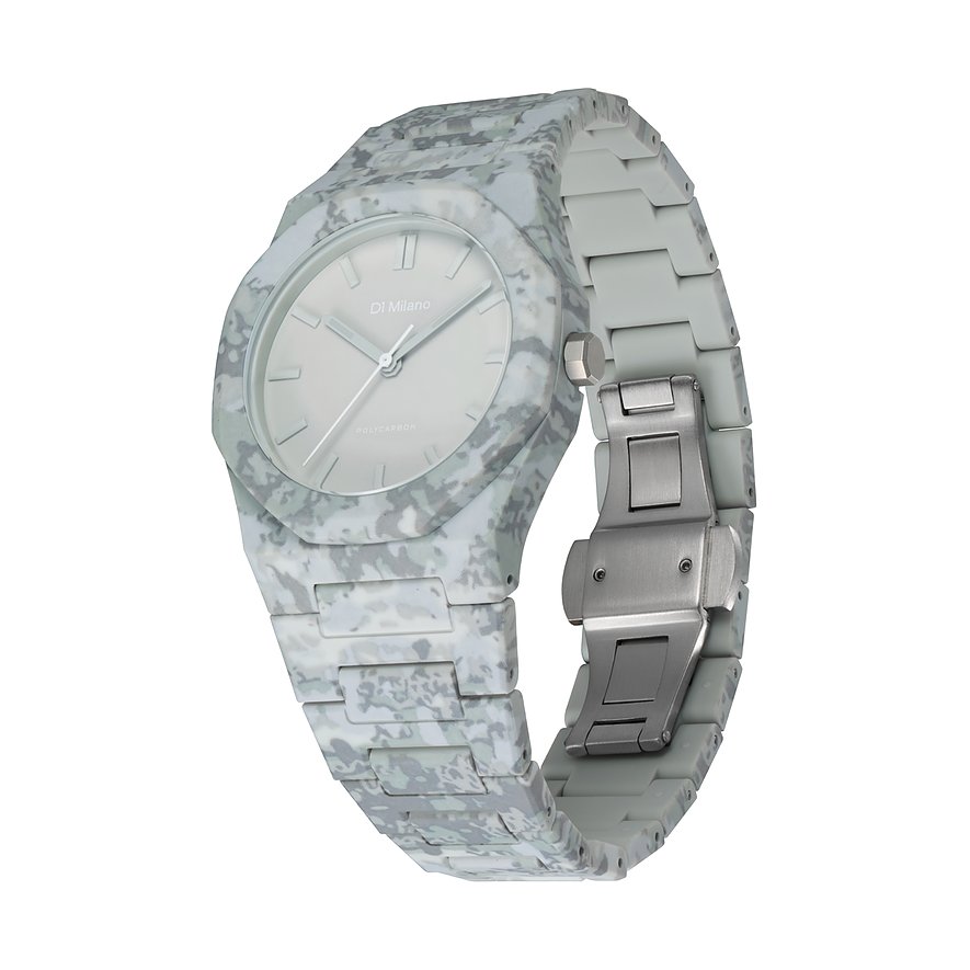 Montre unisexe D1 Milano en polycarbonate motif camouflage avec cadran gris clair.