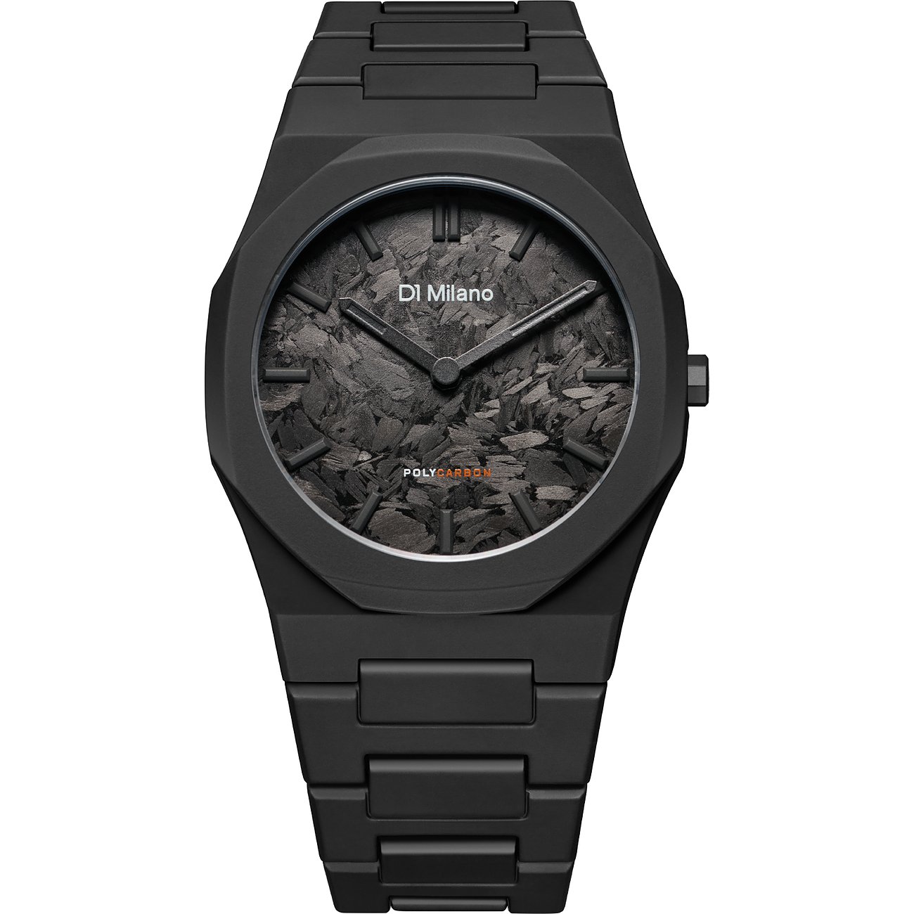 D1 Milano unisexklocka i mattsvart polykarbonat med ett djupgrått mönster på urtavlan.