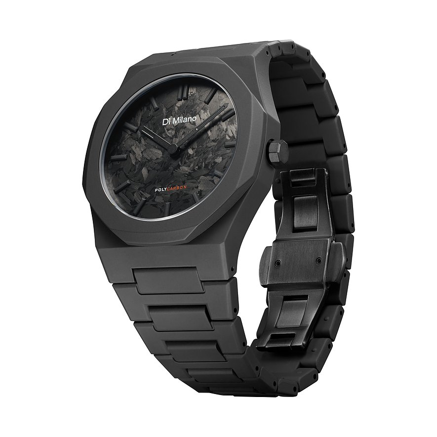 D1 Milano Unisexklocka i matt polykarbonat med mörkgrå urtavla och svart bandspänne.