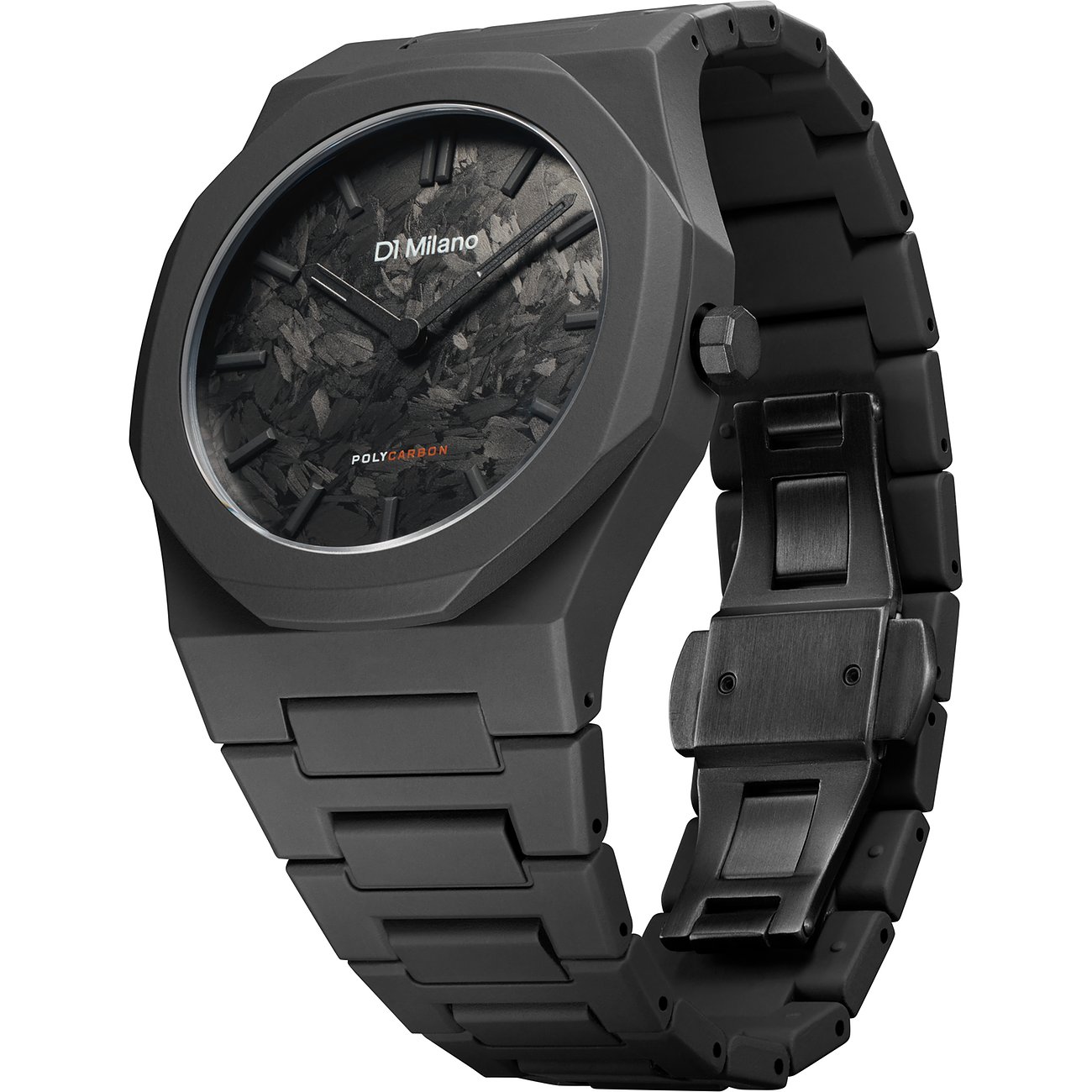 D1 Milano Unisexklocka i matt polykarbonat med mörkgrå urtavla och svart bandspänne.