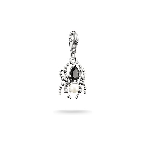Pendentif araignée Thomas Sabo en argent 925 avec zircons noirs et une perle blanche.