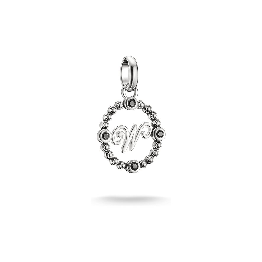 Thomas Sabo Silberanhänger mit „W“-Buchstaben in einem Kreis aus glitzernden Zirkonia-Farbsteinen.