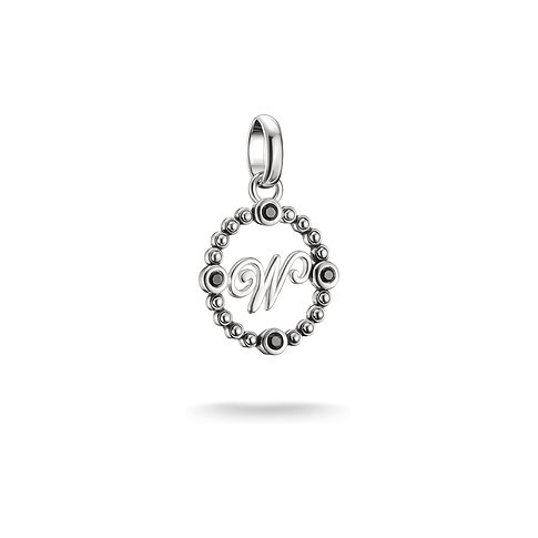 Pendentif en argent Thomas Sabo avec la lettre «W» dans un cercle de pierres de zircone scintillantes.