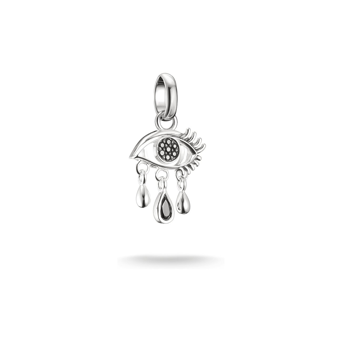Thomas Sabo hanger van 925 zilver en email, gevormd als een oog met zwarte zirkonia in de pupil en drie tranen.