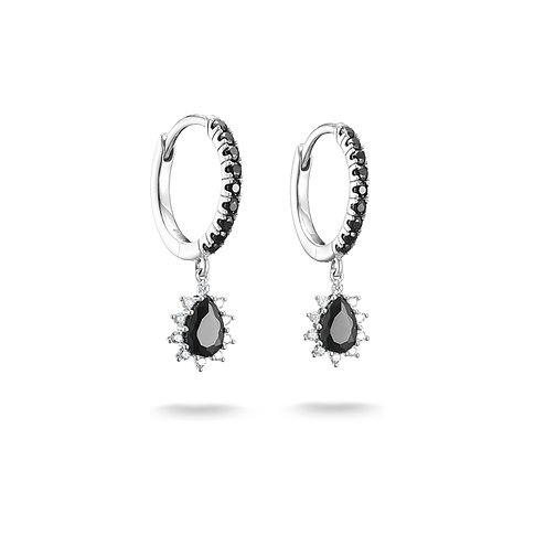 Thomas Sabo silverörhängen med zirkonia, dekorerade med svarta färgade stenar och ett droppformat hänge.