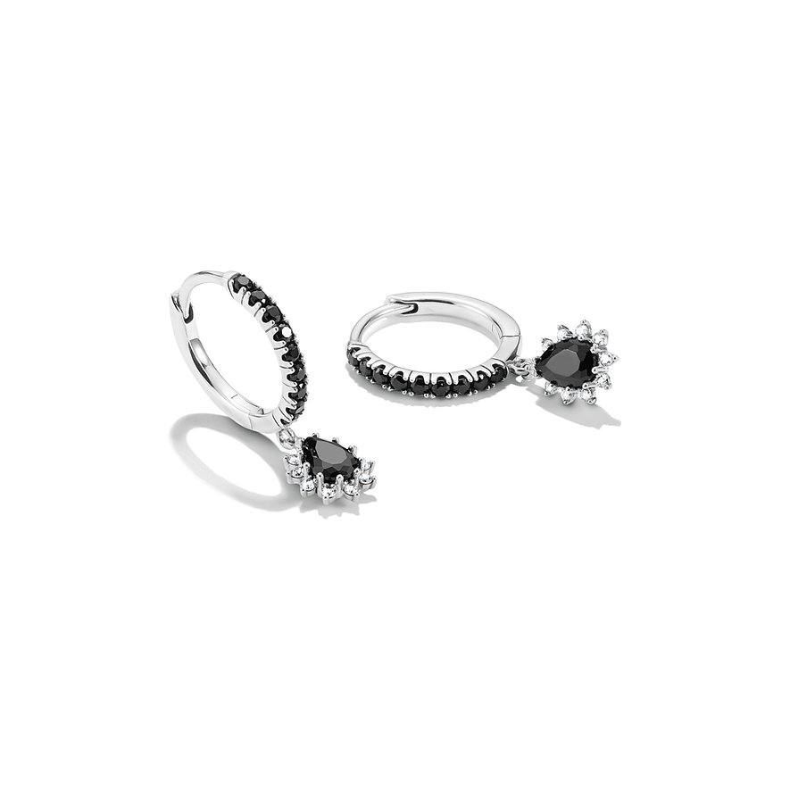 Thomas Sabo Ohrschmuck aus Silber mit schwarzen Zirkonia Farbsteinen und abnehmbaren Anhängern in Birnenform.