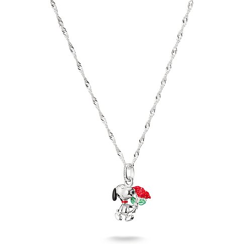 Thomas Sabo halsband i 925 sterlingsilver och emalj, ett hänge format som Snoopy med en röd ros.
