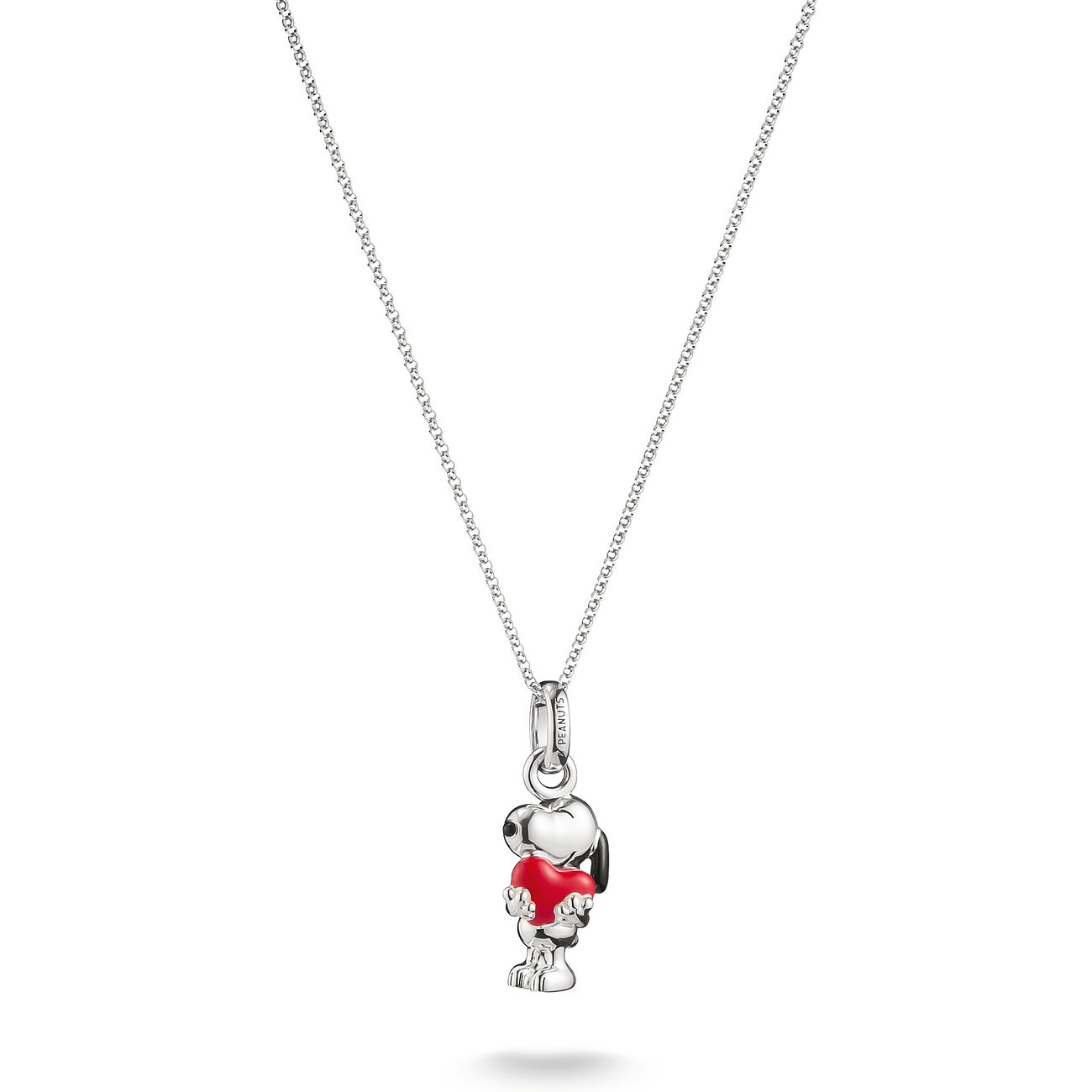 Thomas Sabo halsketting met een Snoopy-hanger in zilver en emaille, met een rood hart.