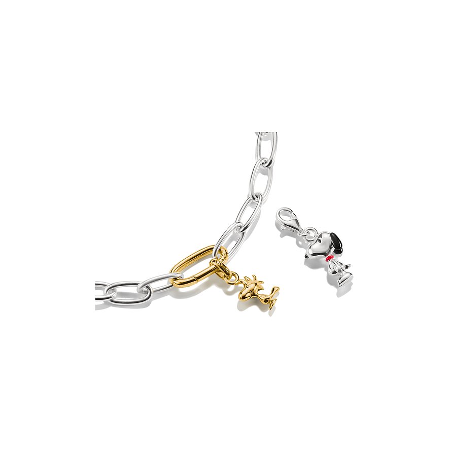 Thomas Sabo Anhängerschmuck: goldene Lucy-Figur an Gliederkette, Snoopy-Anhänger in Silber und Emaille.