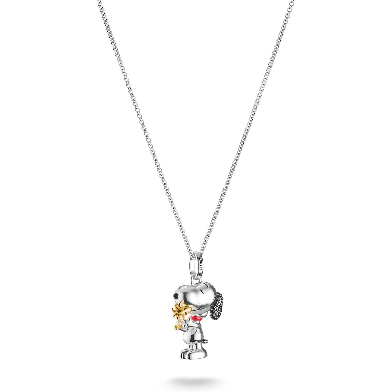 Thomas Sabo Silberkette mit Snoopy-Anhänger in 925er Silber und Emaille, geschmückt mit farbigen Zirkonia-Steinen.