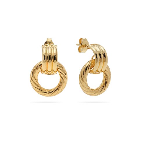 CHRIST Ohrschmuck aus 375er Gelbgold, bestehend aus zwei miteinander verbundenen Gliedern. Das obere Glied ist glatt.