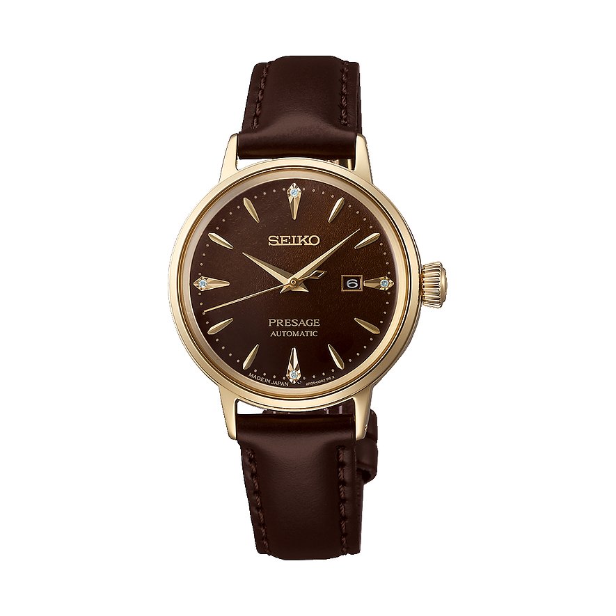 Seiko Damenuhr Cocktail Time SRE020J1, Damen, Edelstahl, Armband: Leder, Automatik, analog